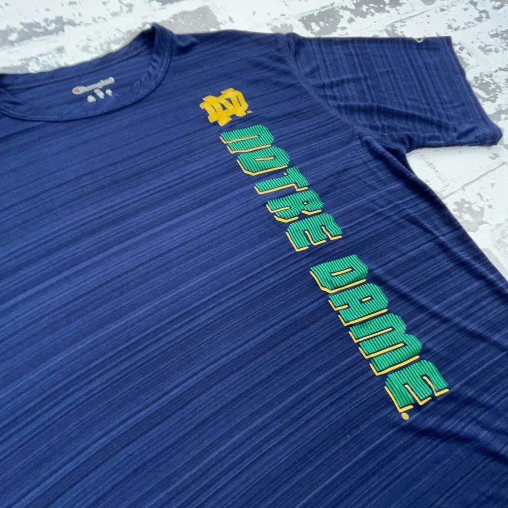 Notre Dame Fighting Irish Shirt Men Medium Blue Green Tee Performance Poly Gym - Picture 3 of 9